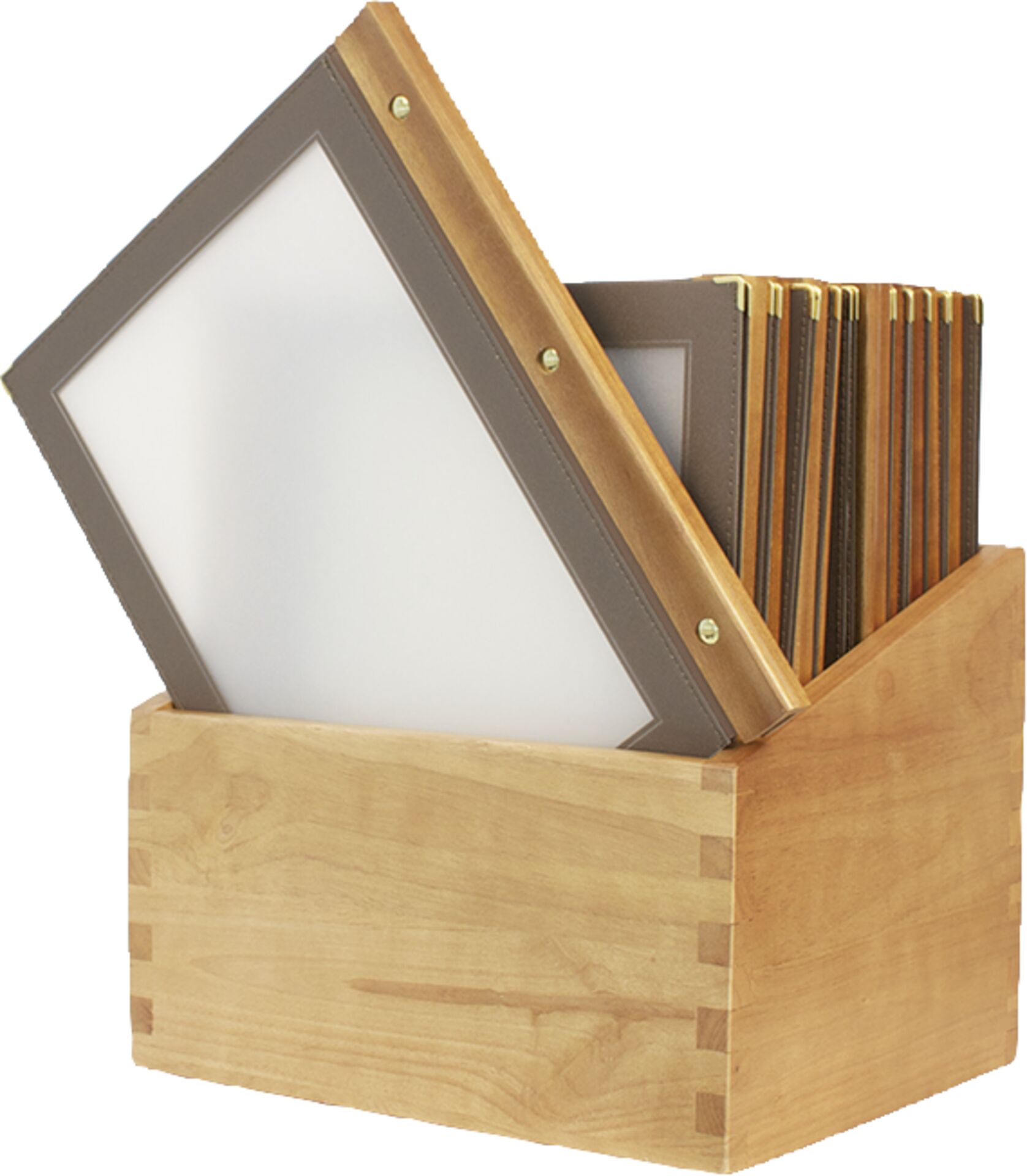Speisenkarte mit Holzschiene braun