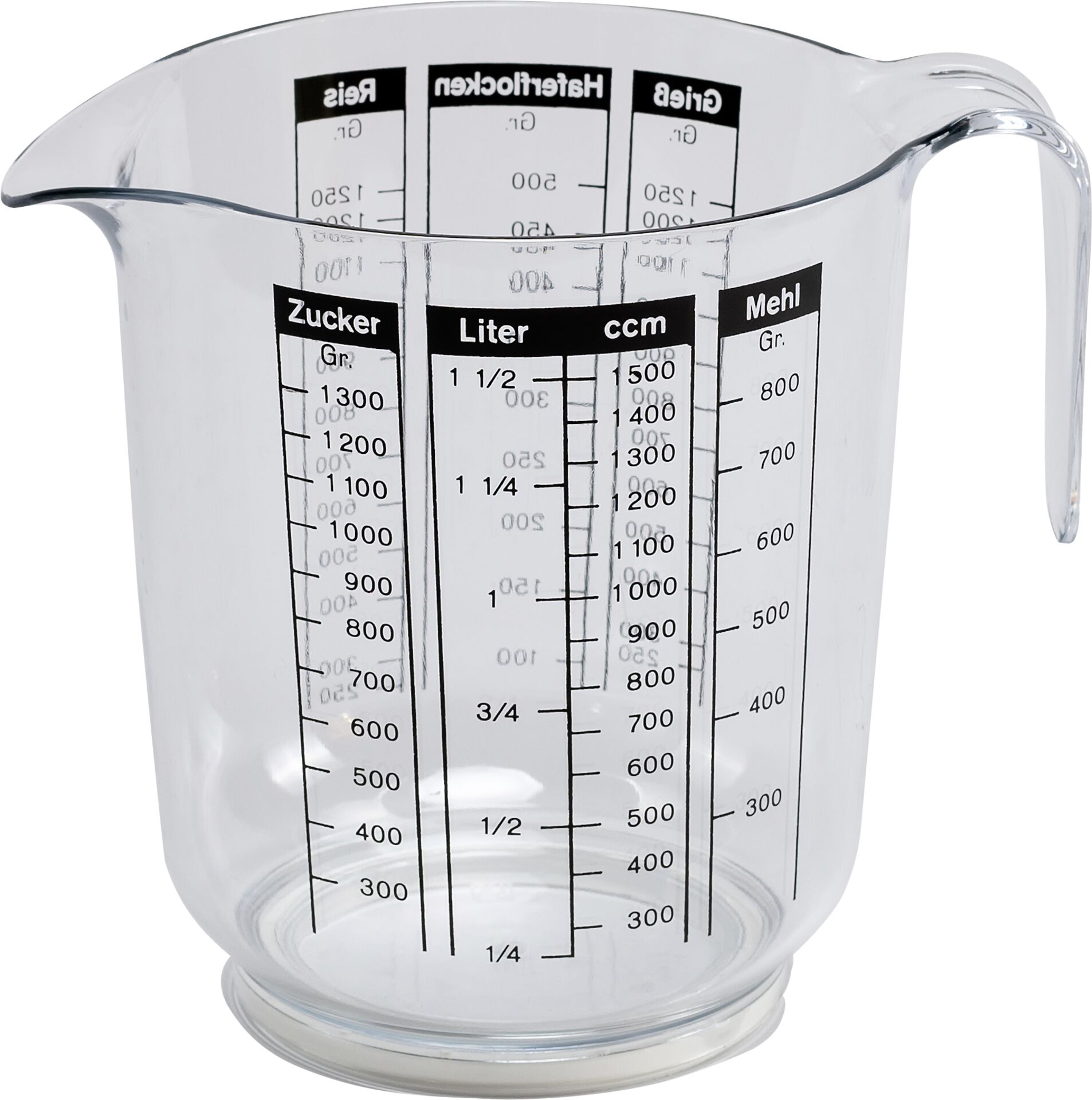 Messbecher 1500 ml transparent mit Gummifuß SAN
