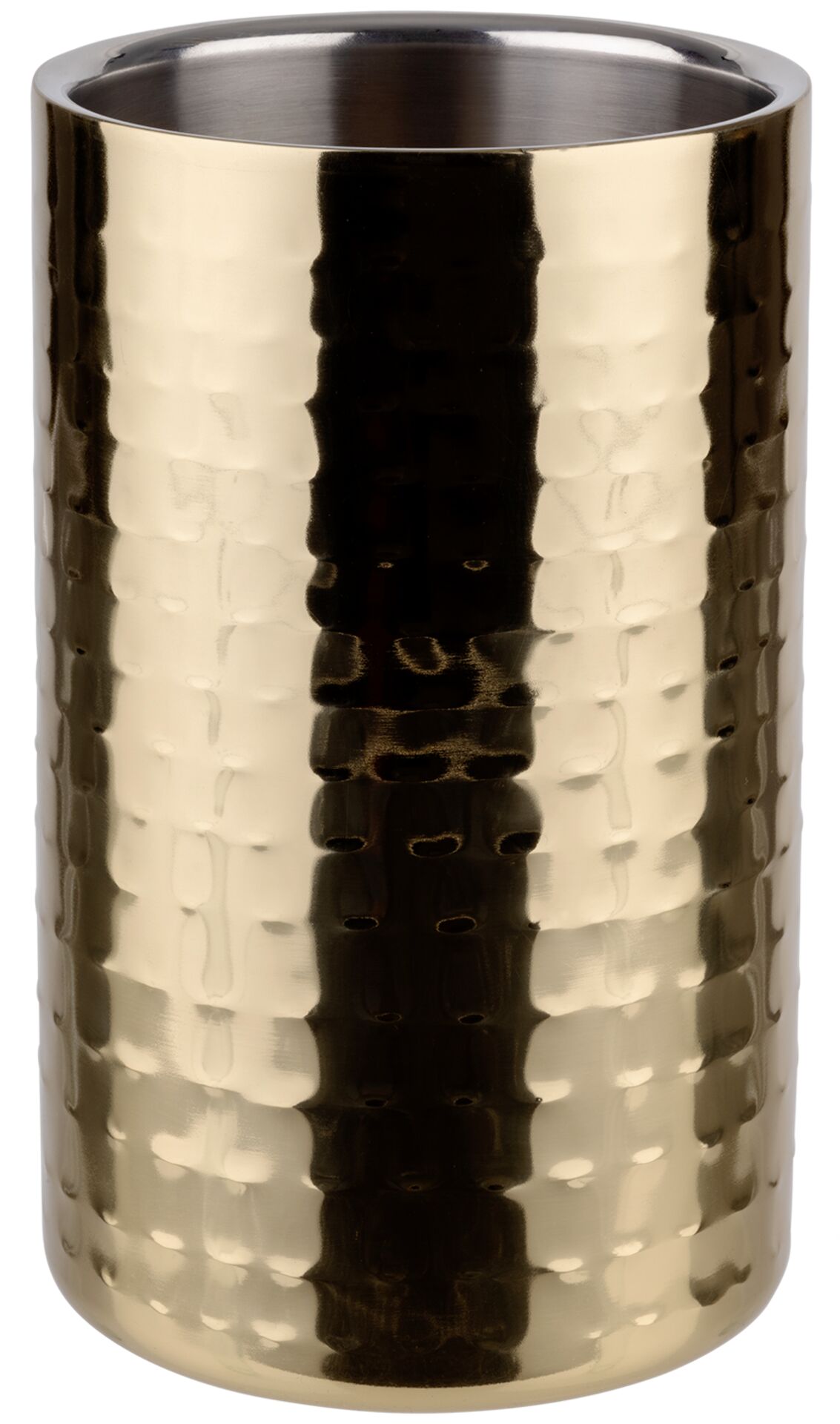 Flaschenkühler gold gehämmert, Ø12cm H:20cm, Edelstahl
