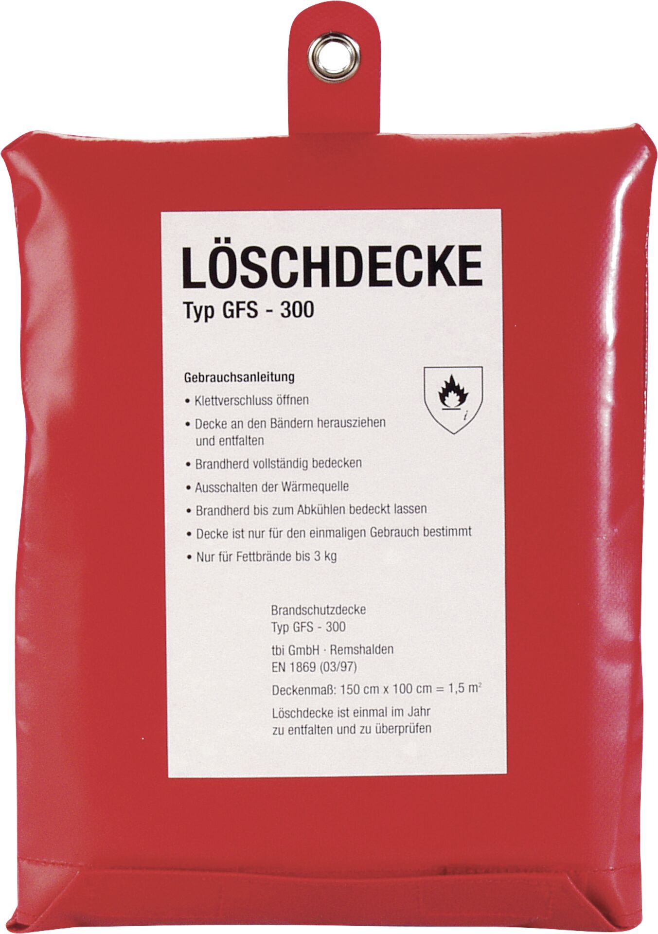 Fettbrandlöschdecke 1m,x1m incl.PVC Tasche zum Auf